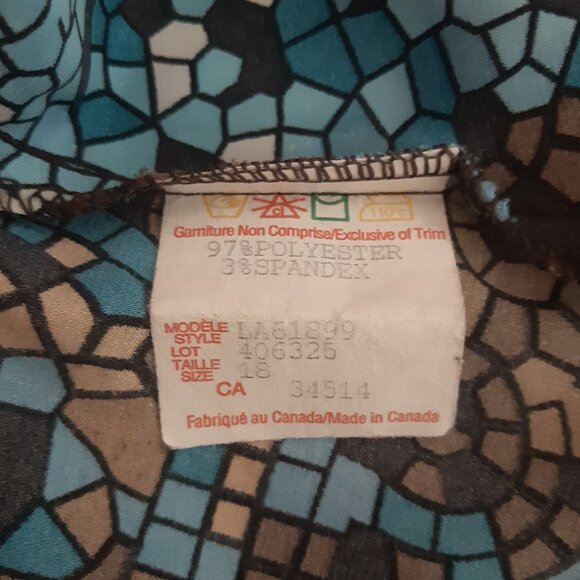 Laura Studio SZ18 Satin Finish Geometric Button Up Women's Shirt, Blues & Browns - Picture 10 of 15